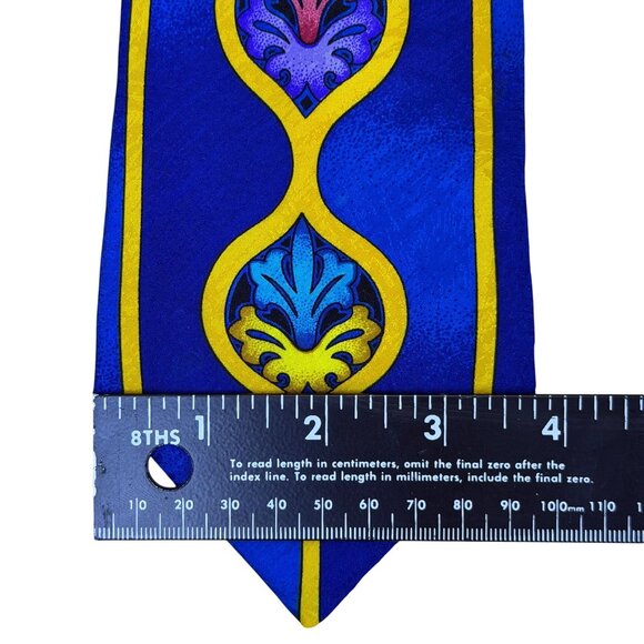 Rush Limbaugh Blue & Yellow Silk Geometric Pattern Necktie Vibrant Design - Picture 7 of 7